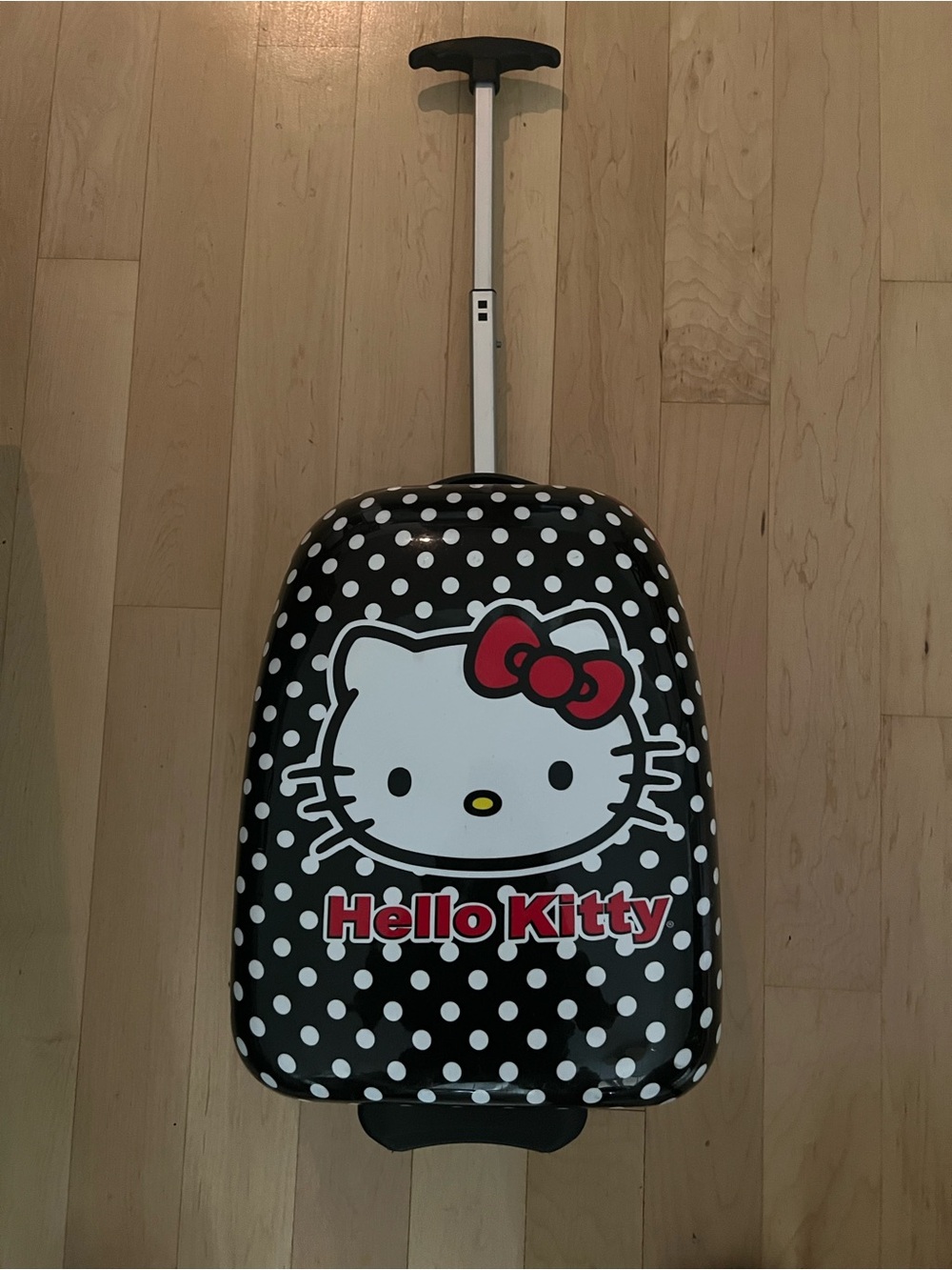 Hello Kitty Black and White Polka Dot Kids Rolling Suitcase with Red Bow